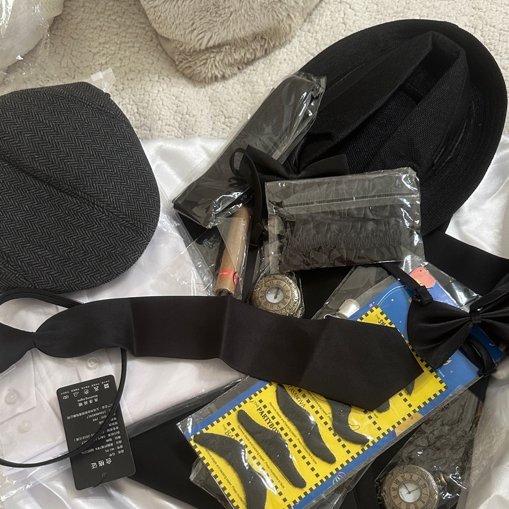 Black 1950s costume shirt, vest, and accessories. Never worn.